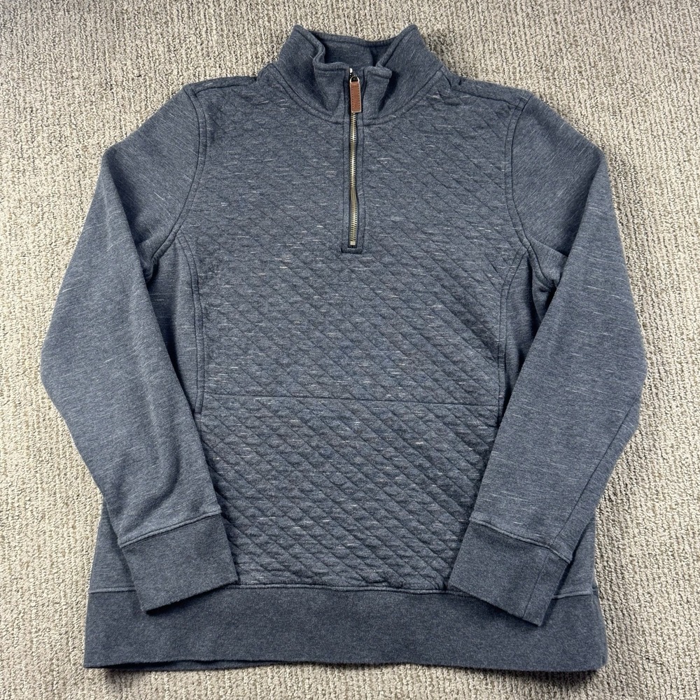 LL Bean Womens L Quilted 1/4 Zip Pullover Sweater Long Sleeve Mock Neck Grey